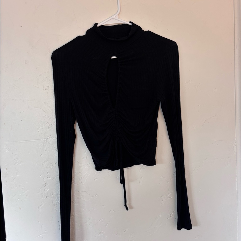 Black Ruched Long Sleeve Top